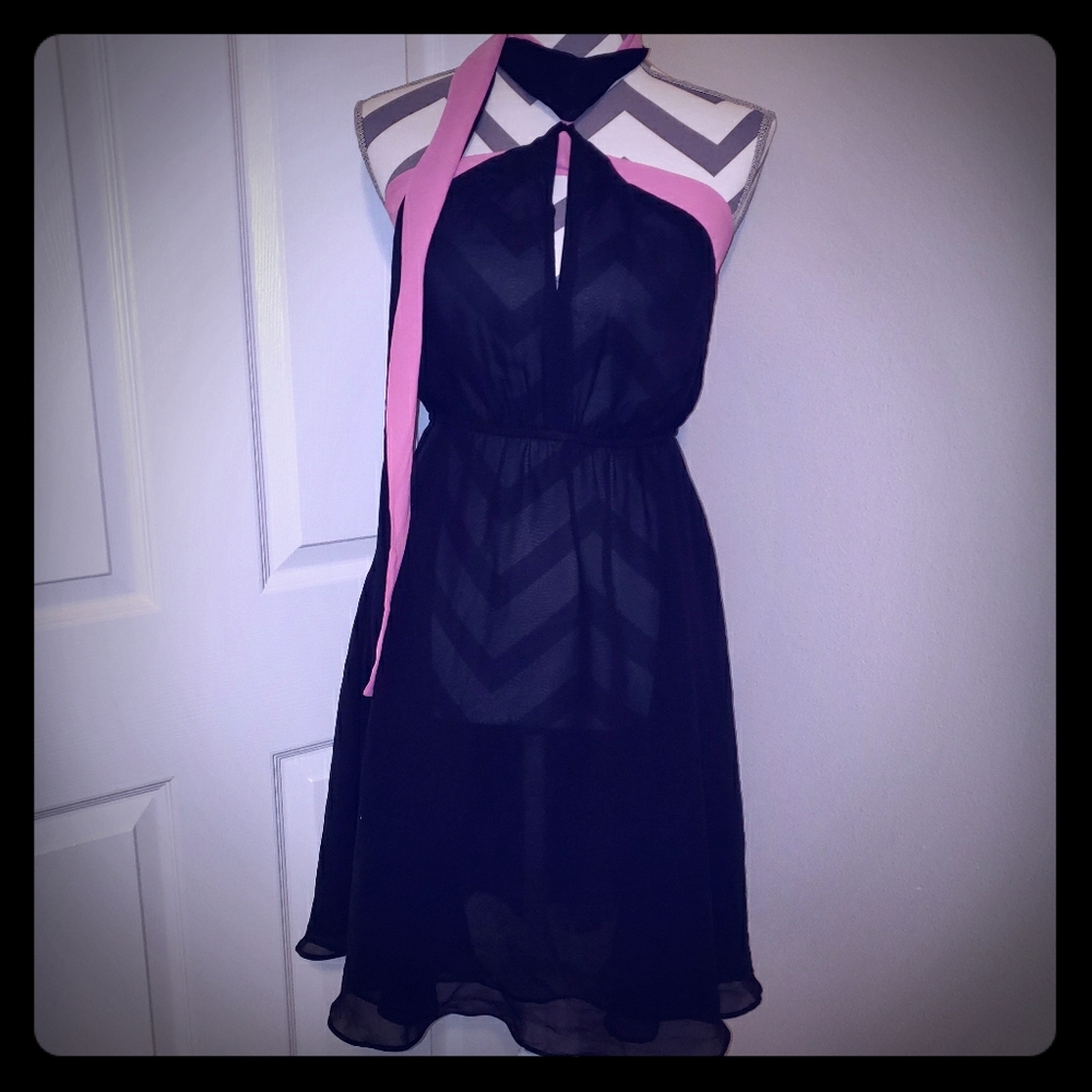 Faux Wrap Dress with Keyhole Neck